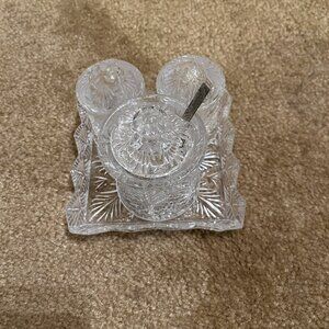 Fifth Avenue Crystal table set, salt & pepper and sugar with spoon